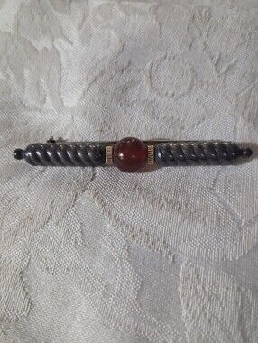 Vintage Nancy & Rise Sterling Silver and 14K Gold Carnelian Bar Brooch